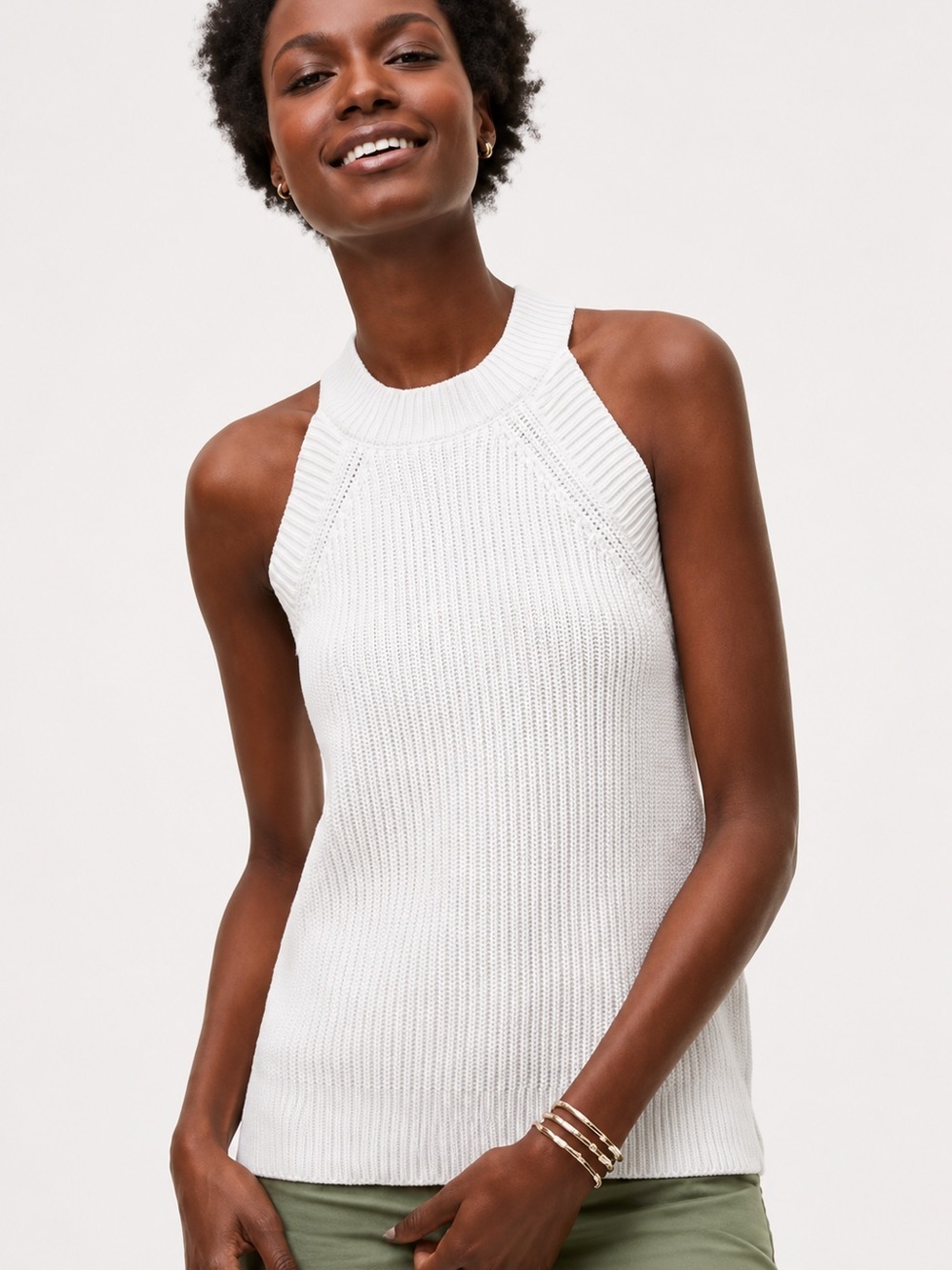 LOFT Ivory Ribbed Halter Tank Top Size M